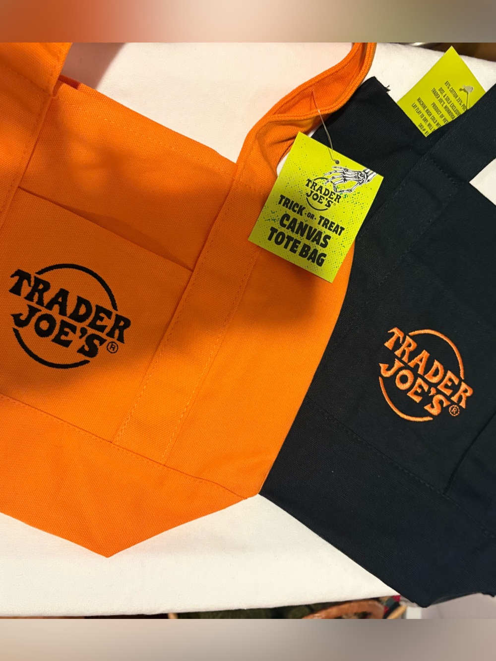 NWT Trader Joe’s Set of Two Halloween Mini Totes Orange & Black